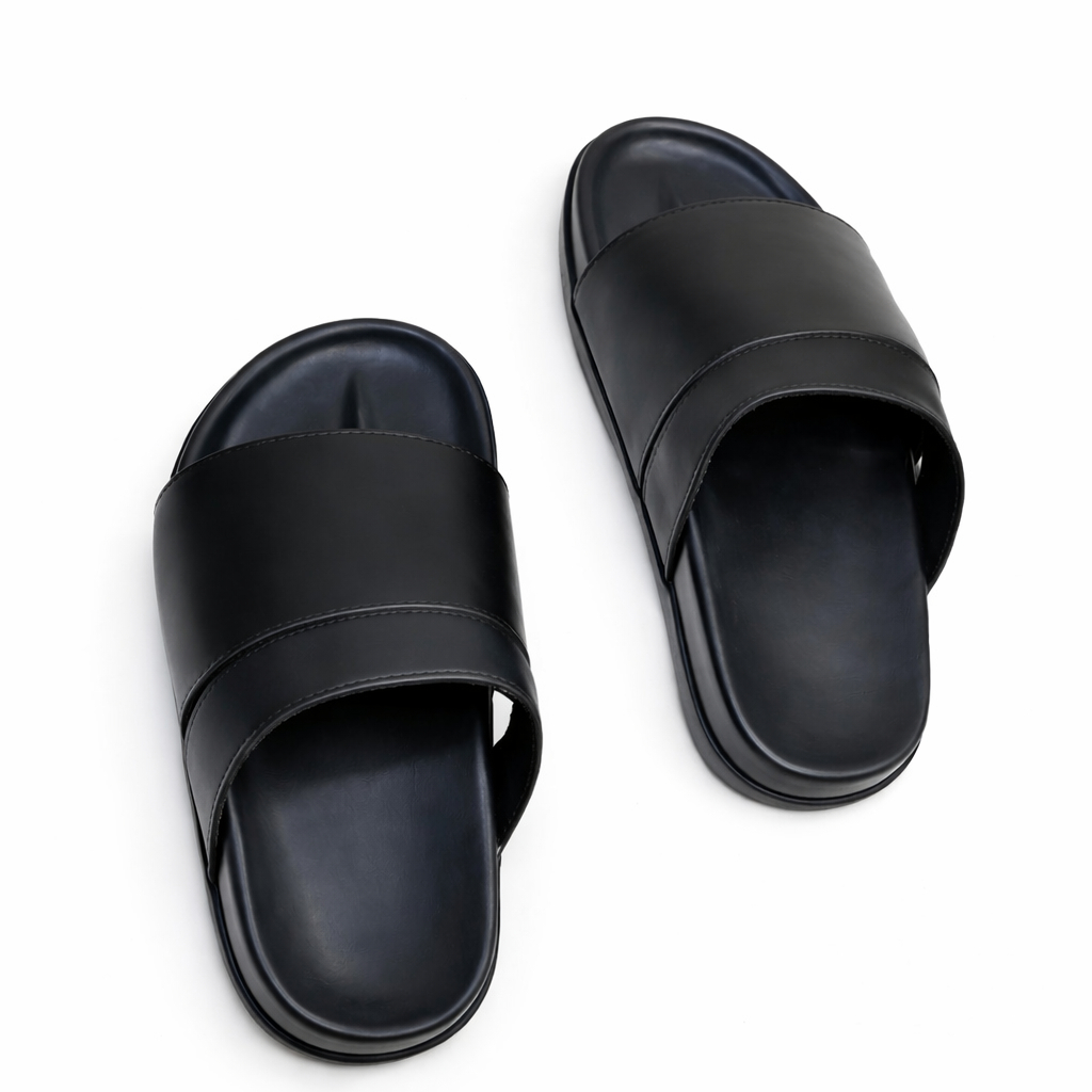 Black Urban Ridge Leather Slide